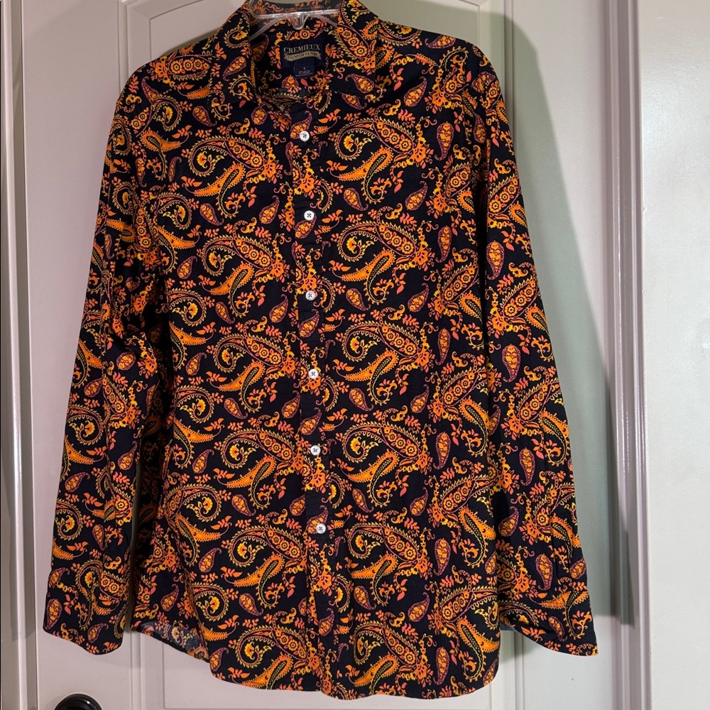 Cremieux Men Shirt Large Paisley Floral Multicolor Long Sleeve Button Up